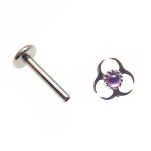 Amethyst Biohazard Titanium Flatback Piercing: Internally Threaded (18g, 16g, 14g)