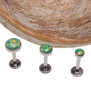 Green Olive Opal Implant Titanium Flatback Piercing 18g, 16g, 14g