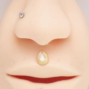 Cloudy Moonstone Implant Grade Titanium Push Fit Flatback Piercing 14g, 16g, 18g, 20g, natural stone, helix, lip, ear, cartilage