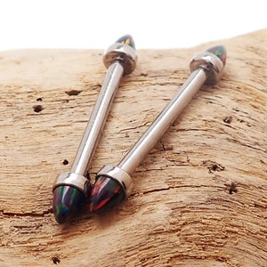 Implant titanium Black Harlequin Fire Opal Internally Threaded Cones opal barbells, 14g, 12g , Nipple piercing, bridge piercing, industrial