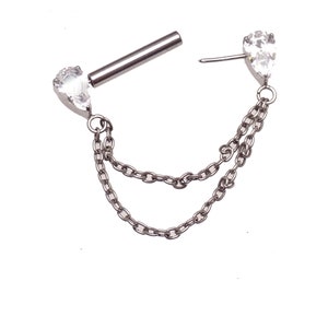 Implant titanium CZ  teardrop Nipple piercing with chain ,  push fit nipple piercing 12g 14g 16g