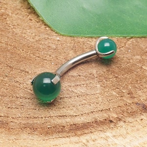 Jade Green Curved Implant Grade Titanium Belly Bar - 14g