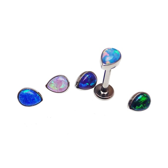 Opal Ear Piercing Stud 16g Titanium Flat Back Labret Green Internally Threaded Body Jewelry Earring 4mm 16g 5/16 / Gold