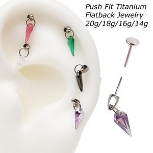 Push Fit CZ Threadless Implant Titanium Flatback 20g, 18g, 16g, 14g, hidden helix, cartilage, flat piercing