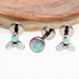 3-Set White Opal Clusters & Flat Opal Implant Titanium Flatback Piercing 18g, 16g, 14g
