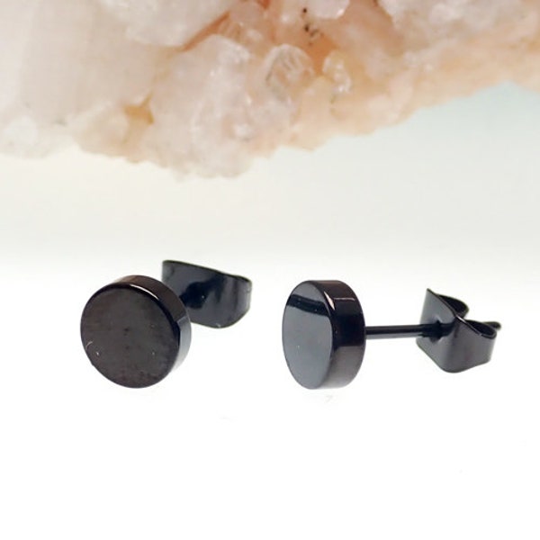 pvd black implant grade  Titanium flat disc earring,  6mm titanium round disc stud earrings, 100% Hypoallergenic astm F136, Sensitive ear,