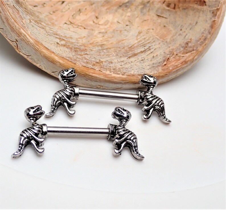 12/'/' 1.6mm barbells surgical steel barbell 12mm 14G Mini Trex dinosaur nipple ring barbells