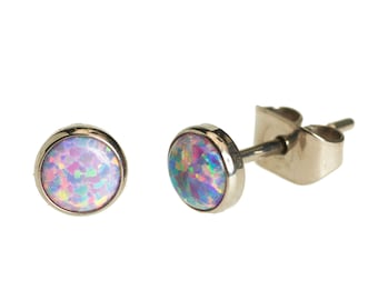 Titanium Multi Lavender Opal Earrings, Hypoallergenic, 3-5mm