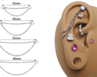 Oreille en TITANE, chaîne de nez, chaîne de narine, nasalang, ajouter une chaîne de piercing, chaînes en titane de chaîne de conque, conception à double chaîne de chaîne de pont