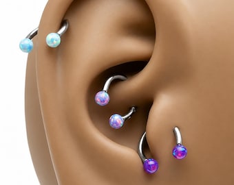 Anillo de herradura de titanio de 16 g/18 g: Daith de ópalo de fuego de 3 mm, perforación del tabique