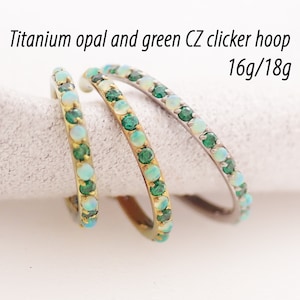 Implant Titanium  clicker Fire Opal CZ Inlaid 8mm, 10mm 12mm, piercing , conch, Helix, Cartilage, Earring, Tragus, Rook piercing 16g,18g