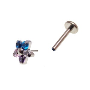 Implante sin rosca Titanio Push fit flor flatback 20g,18g,16g,14g, hélice, lóbulos, cartílago, labio, medusa, plano, tragus, caracola