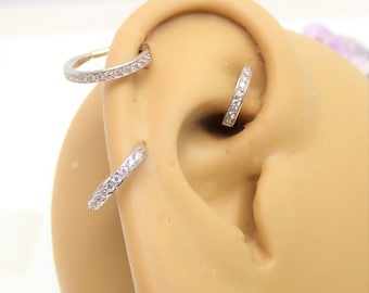 Surgical Steel Hinged Segment Ring, CZ Inlaid, Daith Septum Helix Piercing