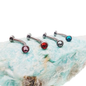 16G Swarovski 3mm Crystal Stone Titanium Internally Threaded Curve Barbell Ring ( Vertical Lip, Daith, Rook, Eyebrow, Intimate Areas )
