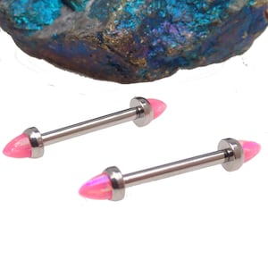 pink Implant titanium internally threaded spike opal nipple bar ring or industrial,12G 14G astm f136 titanium