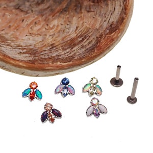 CZ & Opal Cute Bug Implant Titanium Internally Threaded Flatback Piercing 18g, 16g, 14g