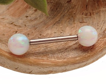 Implant Titanium large 6MM OPAL White Opalite Fire Opal internally threaded , nipple  ring barbell 12g 14g x1