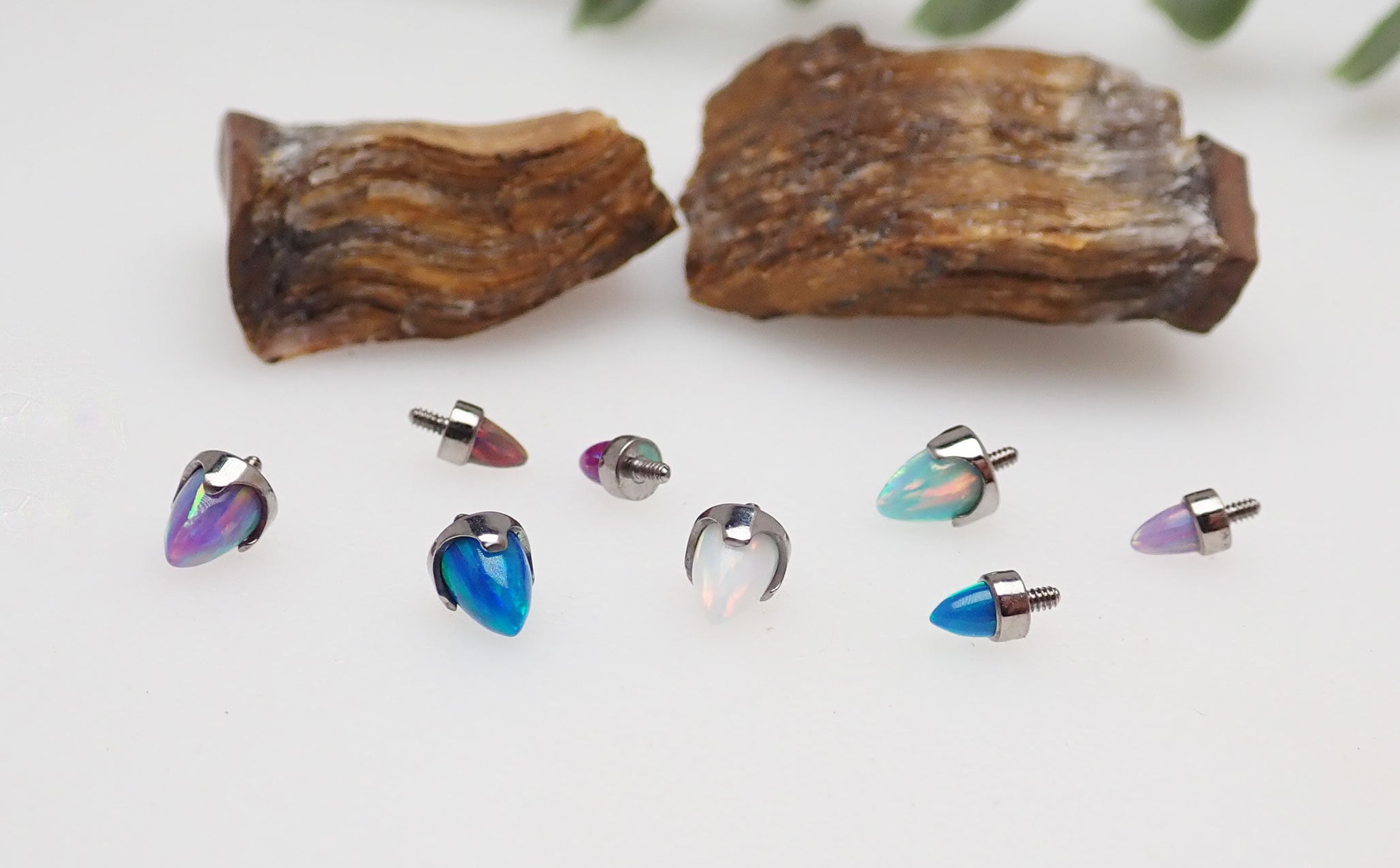16g Titanium Opal Stone Cone Spike Internally Threaded End