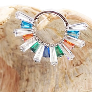 16g 8mm Implant Titanium CZ Hinged Clicker Segment Hoop piercing ideal for body piercing  (Daith,Septum)
