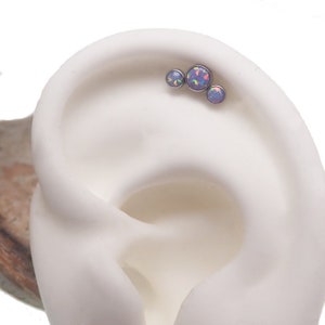 Trio Cluster Opal/CZ Implant Titanium Flatback Piercing 18g, 16g, 14g