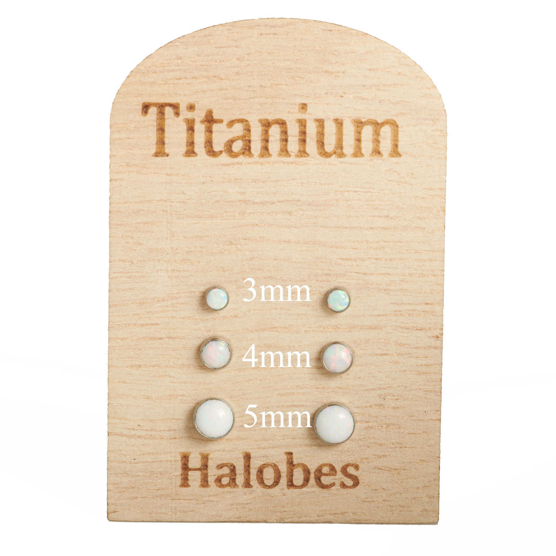 Coppia di orecchini in titanio ipoallergenici con opale bianco da 3 mm, 4 mm e 5 mm - Adatti a orecchie sensibili - Italia