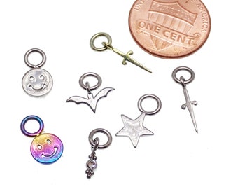 Implant titanium add-On Charms , ideal for  Hoops clickers Piercings - Hoops Sold Seperately- will fit upto 10g