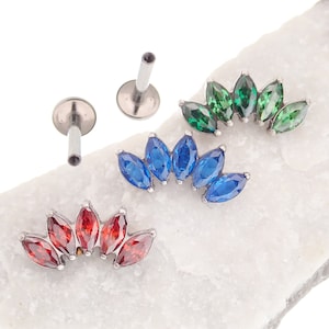 Blue / Green / Red Implant Titanium Flatback Piercing 18g, 16g, 14g