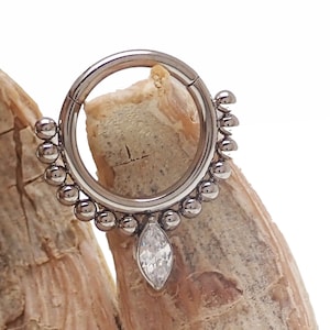 16g Clear stone teardrop Titanium hinged clicker ring 8mm ,10mm 16g  septum daith titanium  piercing