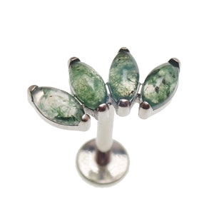 Moss Agate Arch Cluster design Implant Titanium Flatback Piercing 18g, 16g, 14g, Single Piercing