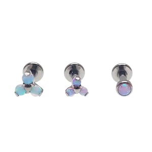 triple  piercings Implant titanium  Bubblegum fire  Opals & Flat back Internally threaded Flatback ,18g, 16g, 14g, 3 piece or single earring
