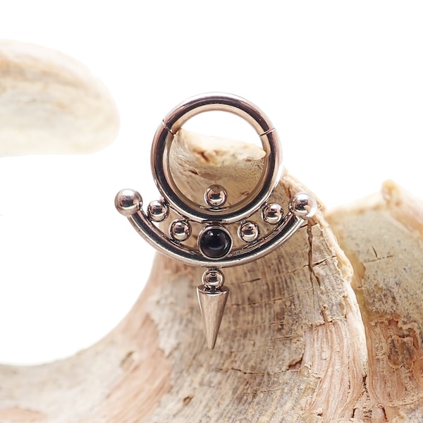 Clicker de titanio de grado implante con diseño exclusivo Onyx Spike de 14 g o 16 g, 8 mm o 10 mm.