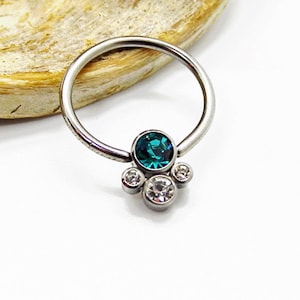 Implant titanium 16g or 18g CBR swarovski 4 Stone bubble cluster zircon green & Clear , rook, daith, septum,helix, cartilage,conch, orbital