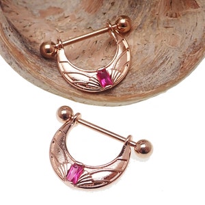 PAIR rose gold and cerise nipple shield piercings, 14g nipple jewelry 14mm/9/16&#39;&#39;