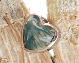 Ágata de musgo / Implante de corazón Titanio Piercing de espalda plana 18g, 16g, 14g