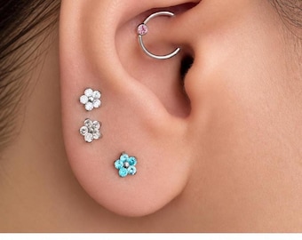 Implant Titanium Flower Earrings with Zircon Crystals, Hypoallergenic (20g PAIR)