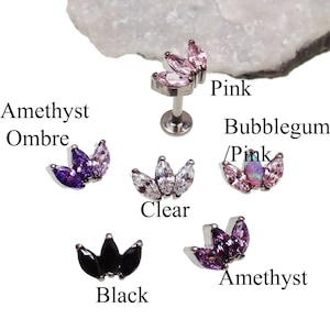 internally threaded, implant titanium, fire opal CZ Flatback Piercing 18g, 16g, 14g, helix, cartilage, ear piercing sold in singles