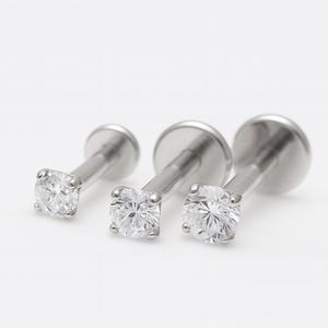 internally threaded Clear CZ  Implant Titanium Flatback Piercings 18g, 16g, 14g, lip, helix, conch,