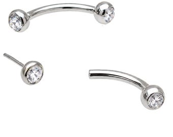 Implantat i titan, gänglös push-fit, kurvad CZ-skivstång, 16 g, för torn, läpp, ögonbryn, helix