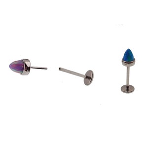 Implant titanium push fit threadless flatback with 3mm or 4mm  Push Fit fire Opal Cones. cartilage, tragus, conch, lip piercing