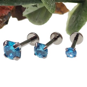 Aqua Blue CZ Helix Implant Titanium Flatback Piercings 18g, 16g, 14g