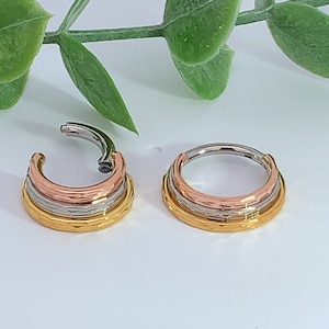 Hammered triple metal stacked implant titanium Hinged Clicker · Septum/Daith/Helix/Cartilage · 16g , 14g Implant Titanium