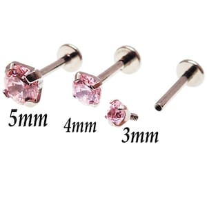 Internally threaded Pink CZ Helix Implant Titanium Flatback Piercings 18g, 16g, 14g, conch, cartilage, tragus, ear piercing