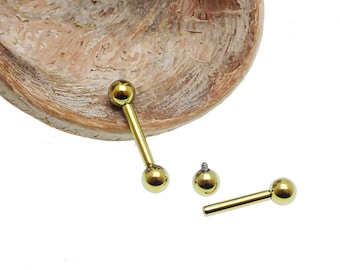 12g 14g ASTM F136 Implant titanium internally threaded barbell , solid titanium 5mm balls, tongue,nipple, industrial BASIC BARBELL gold 65v