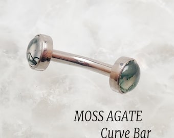 16G (1.2mm)  Moss agate or tourmalated quartz Titanium Internally Threaded Curve Barbell , internally threaded