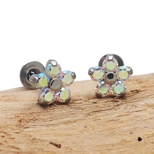 Implant titanium Rainbow AB Flower Earrings pair, hypoallergenic  ASTM F-136 titanium