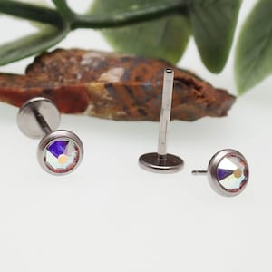 titanium Push fit Flat CZ rainbow flatback, helix, lip, tragus, medusa, pinner, conch piercing