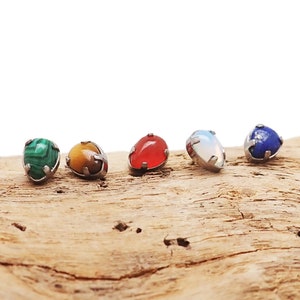 Natural Stone Teardrop Threadless Push Fit Titanium Flatback Piercings