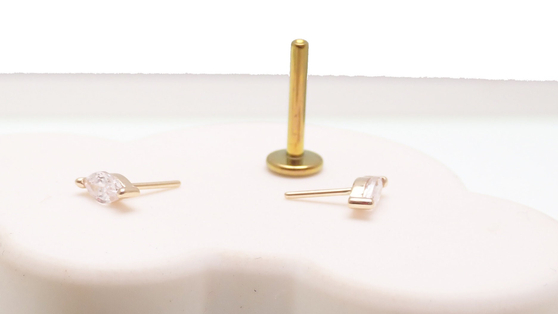 Threadless Pin 14K Threadless Push Pin Rectangle , Flat Back is Titanium ,ideal for ...