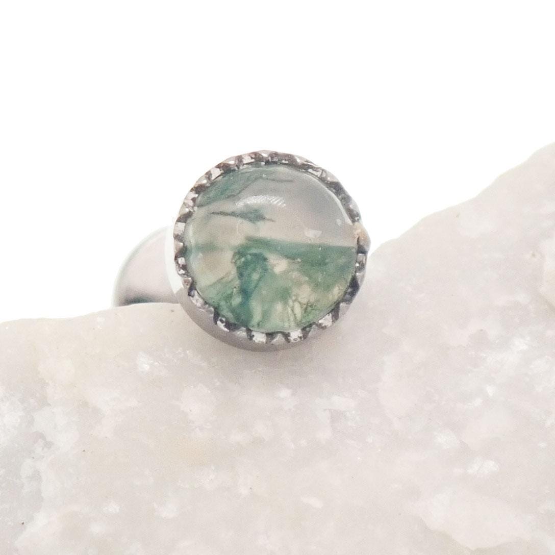 Moss Agate / Serpentine/ Tourmalated Quartz Implant Titanium Flatback Piercing 18g, 16g, 14g, medusa, tragus ,helix, lip