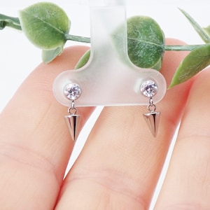 Titanium Earrings sold in pair with dangle cone spike , hypoallergenic earrings, all titanium including backs